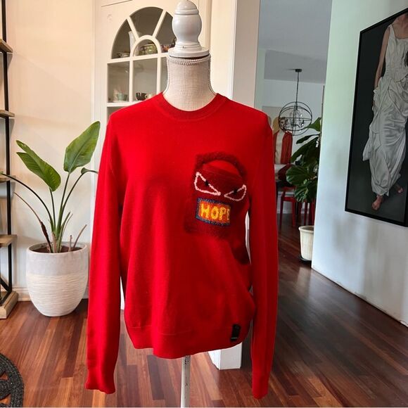 FENDI Sweater (thin) Wool Red Monster Size 46 - Picture 1 of 9